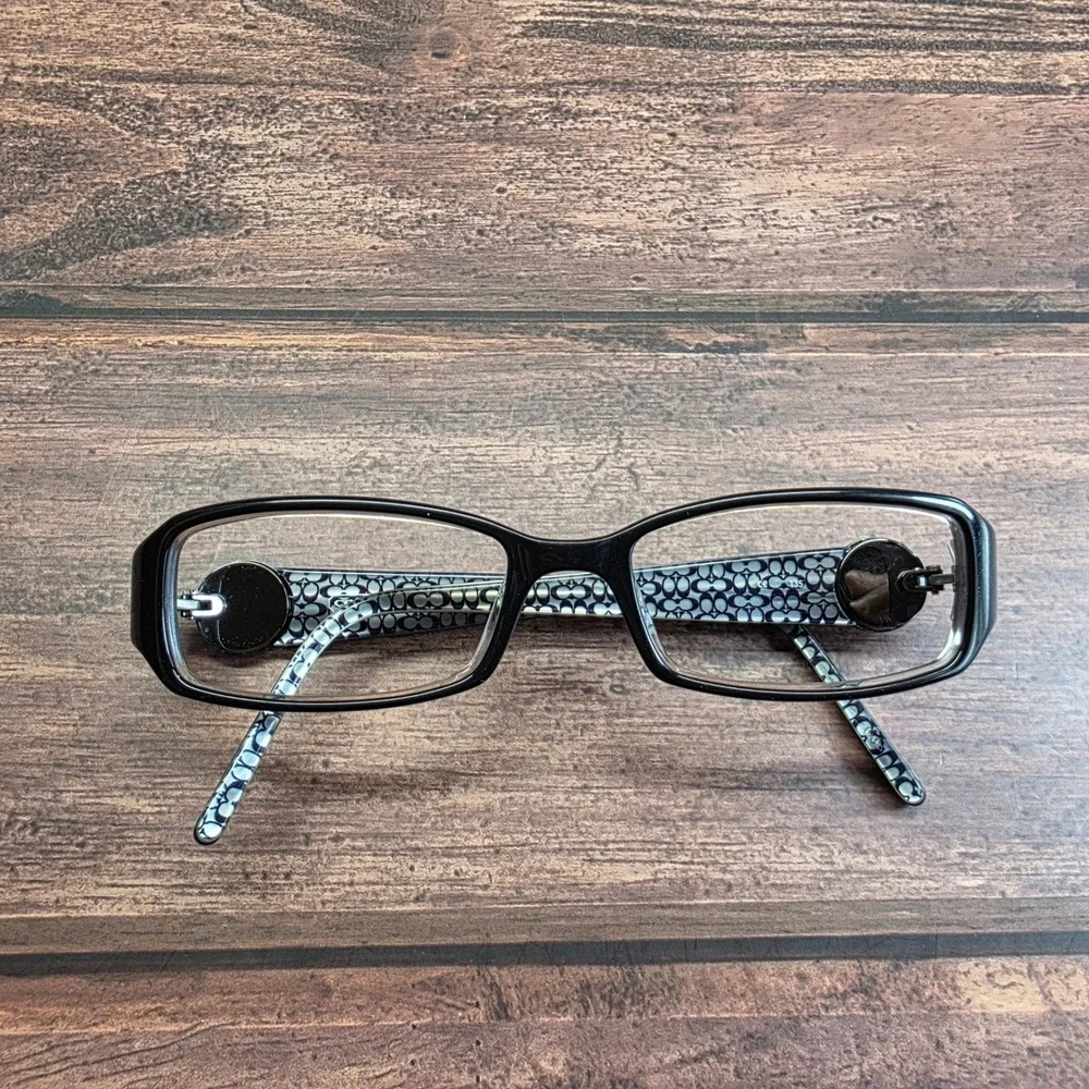 Coach Rosa 583 Black Rectangular Eyeglasses Crystal Logo Monogram 51-17-135